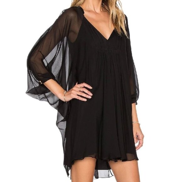 DVF Diane von Furstenberg V-Neck Fleurette Silk Chiffon Mini Dress Black Size 4 - Picture 1 of 14